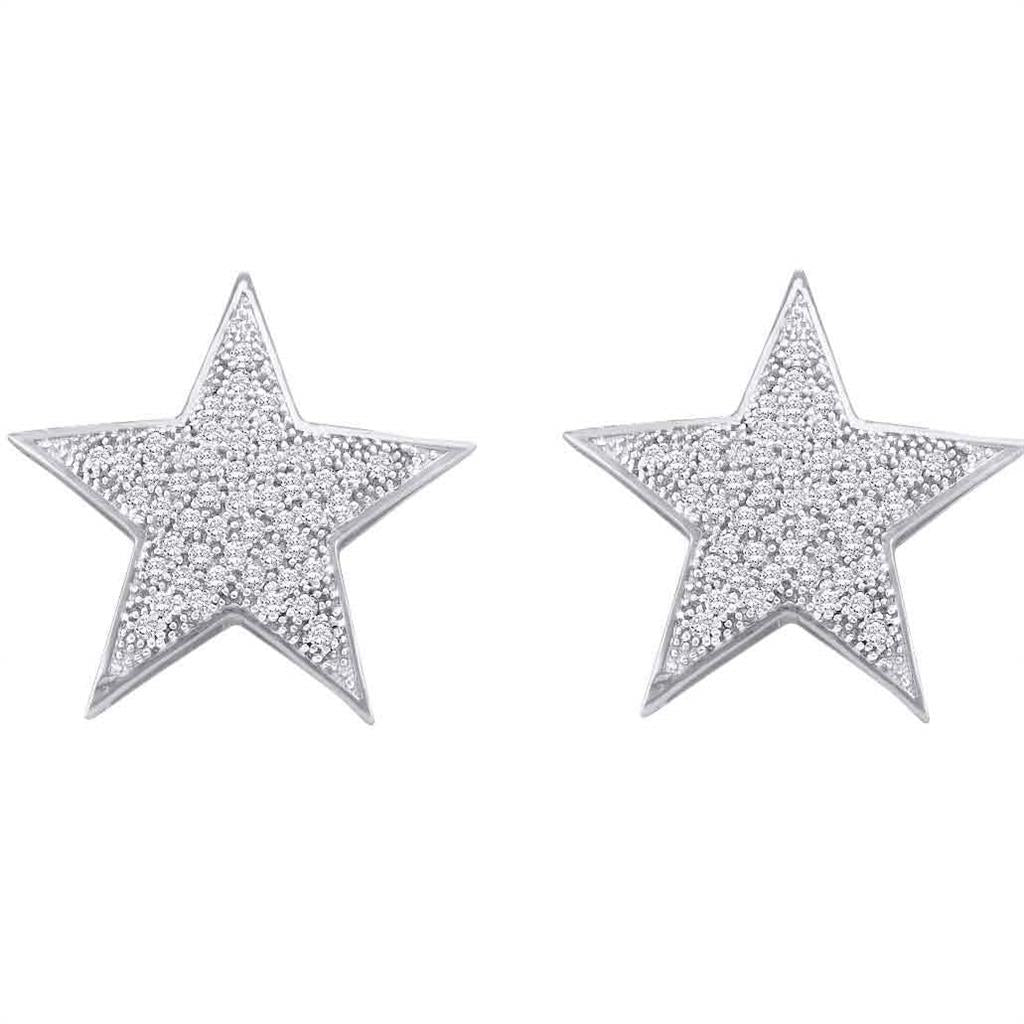 14k White Gold Round Diamond Star Cluster Stud Earrings 1/4 Cttw