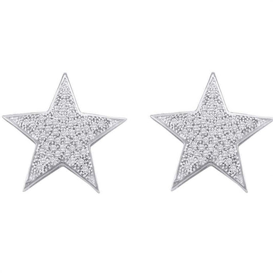 14k White Gold Round Diamond Star Cluster Stud Earrings 1/4 Cttw