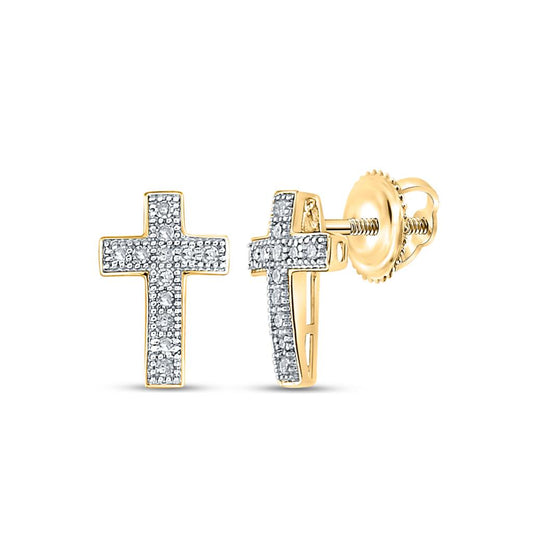 10k Yellow Gold Round Diamond Cross Earrings 1/10 Cttw