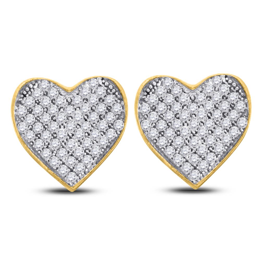 10k Yellow Gold Round Diamond Heart Cluster Earrings 1/10 Cttw