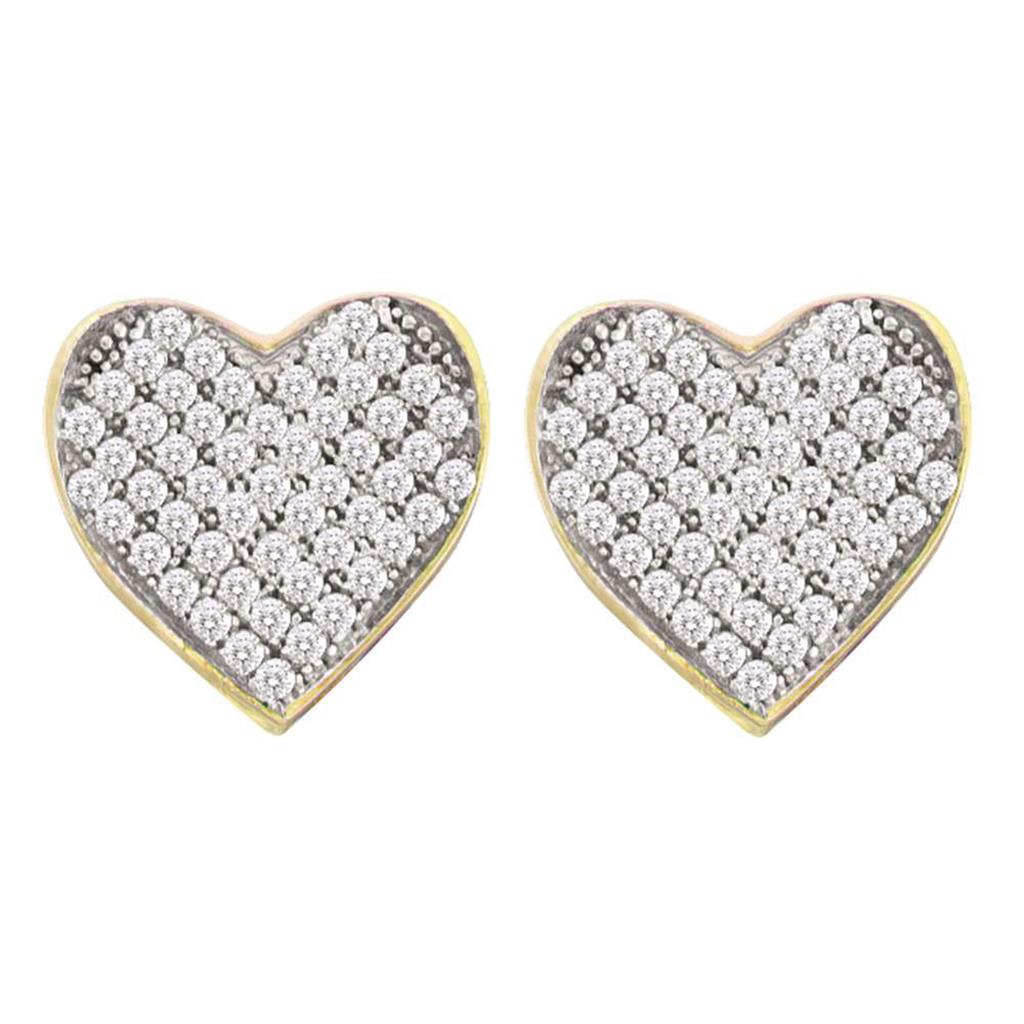 10k Yellow Gold Round Diamond Heart Cluster Earrings 1/6 Cttw