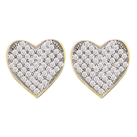 10k Yellow Gold Round Diamond Heart Cluster Earrings 1/6 Cttw