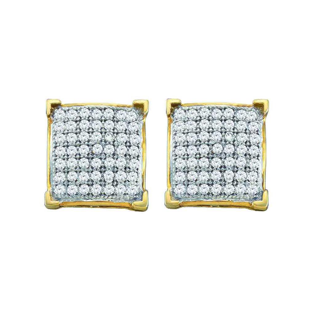 10k Yellow Gold Round Diamond Square Cluster Earrings 1/10 Cttw