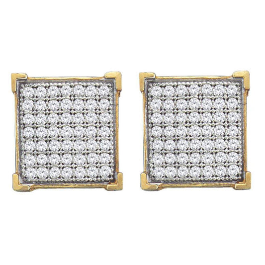 10kt Yellow Gold Round Diamond Square Cluster Stud Earrings 1/3 Cttw