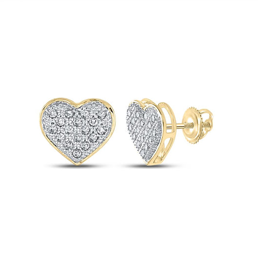 10k Yellow Gold Round Diamond Heart Cluster Earrings 1/10 Cttw