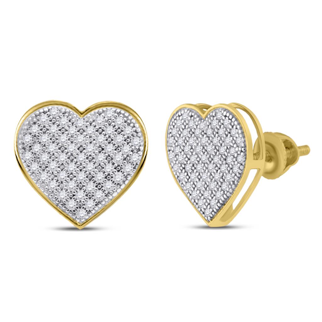 10k Yellow Gold Round Diamond Heart Cluster Earrings 1/3 Cttw