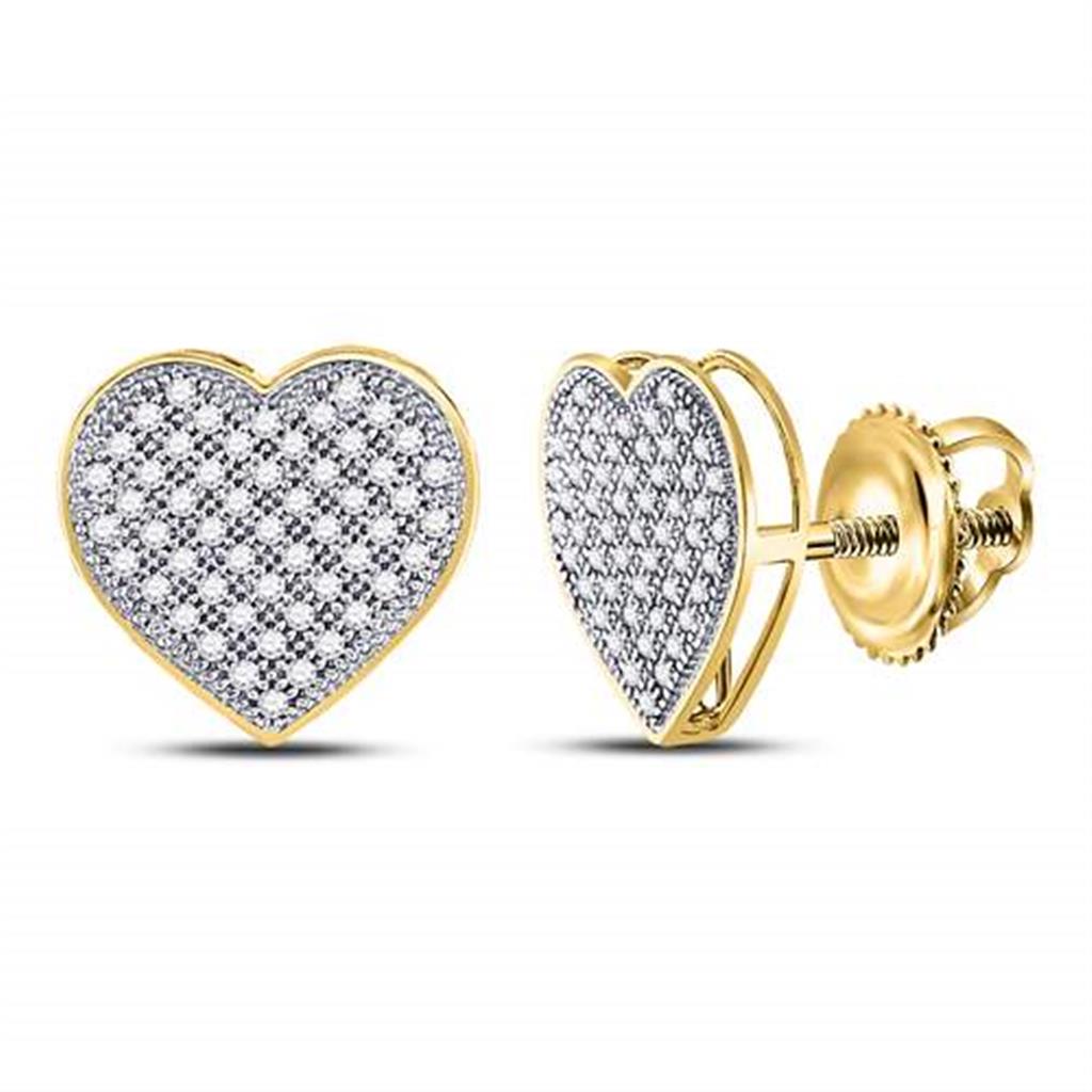 10k Yellow Gold Round Diamond Heart Cluster Earrings 1/3 Cttw