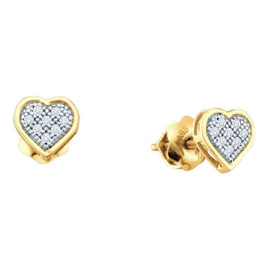 10k Yellow Gold Round Diamond Heart Cluster Earrings 1/4 Cttw