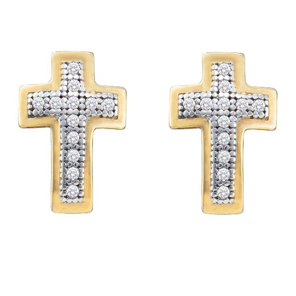 10k Yellow Gold Round Diamond Cross Earrings 1/10 Cttw