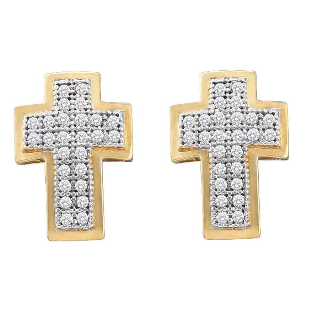 10k Yellow Gold Round Diamond Cross Earrings 1/6 Cttw