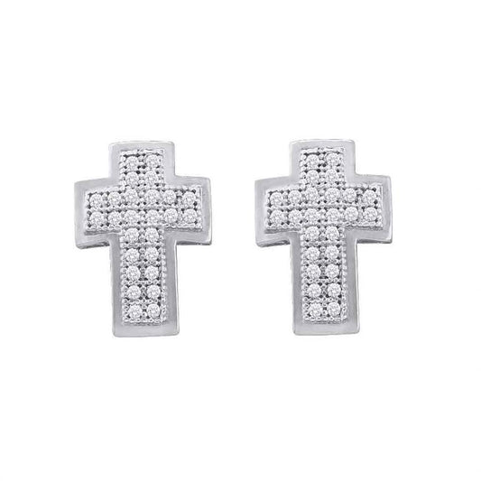 14k White Gold Round Diamond Cross Earrings 1/6 Cttw