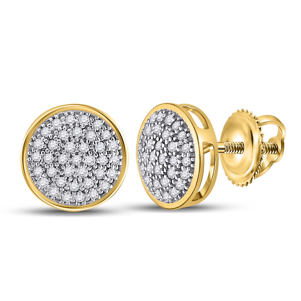 10k Yellow Gold Round Diamond Circle Cluster Stud Earrings 1/5 Cttw