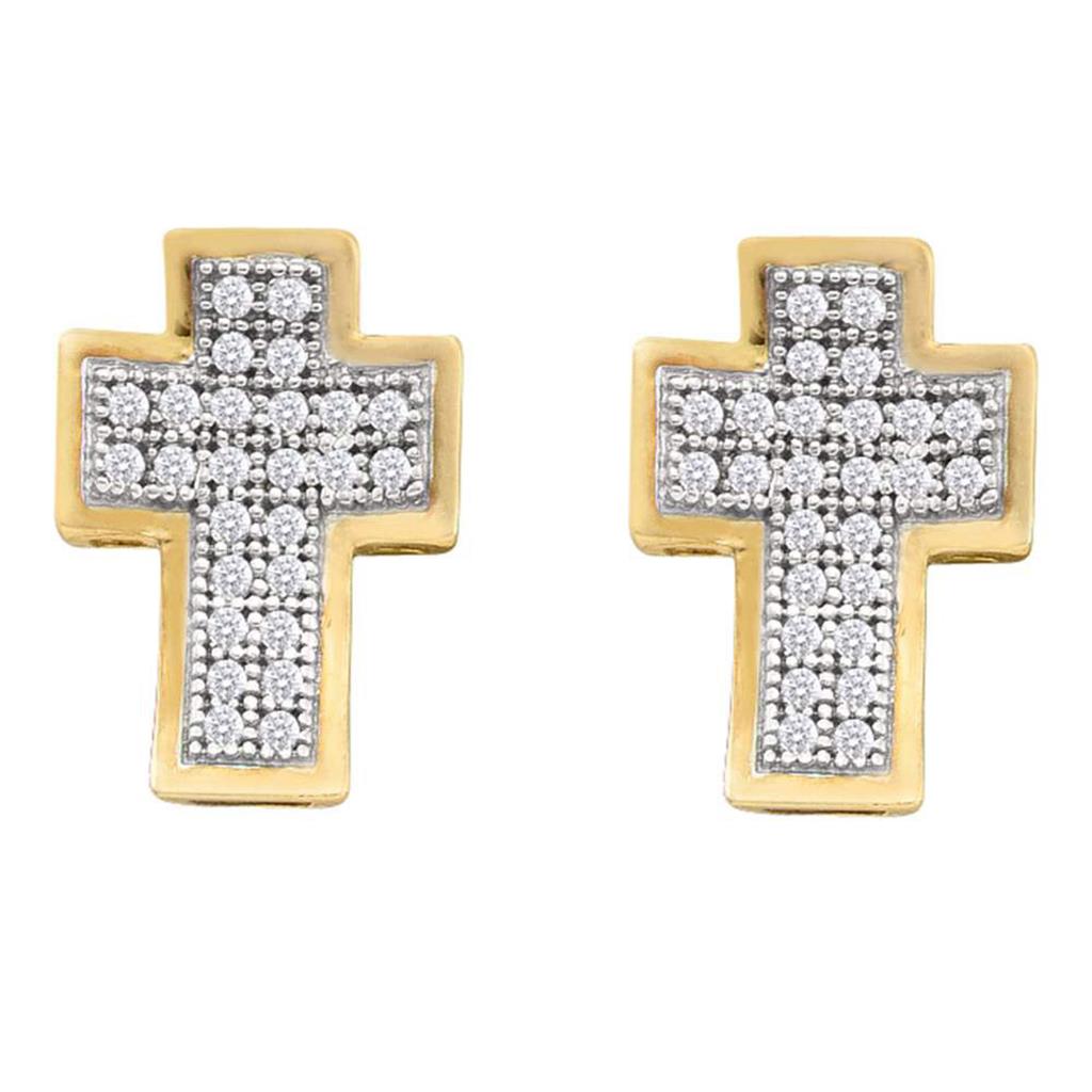 10k Yellow Gold Round Diamond Cross Earrings 1/6 Cttw