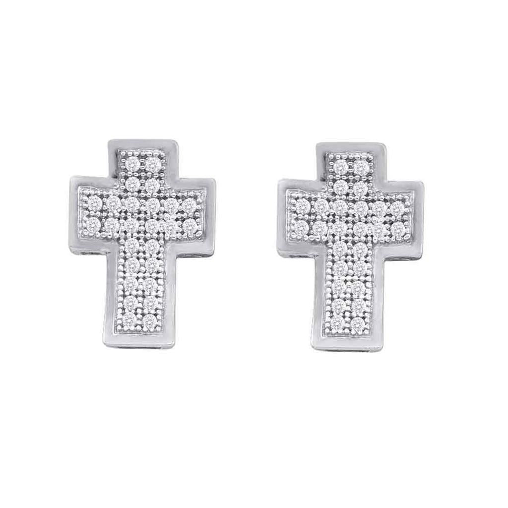 14k White Gold Round Diamond Cross Earrings 1/6 Cttw