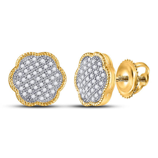 10k Yellow Gold Round Diamond Cluster Earrings 1/5 Cttw