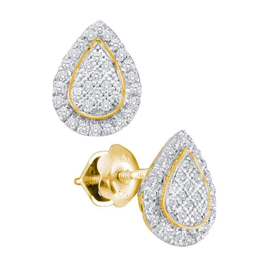 10k Yellow Gold Round Diamond Teardrop Earrings 1/5 Cttw