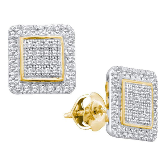 10k Yellow Gold Round Diamond Cluster Square Stud Earrings 1/3 Cttw