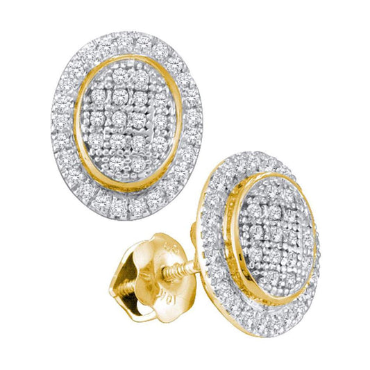 10k Yellow Gold Round Diamond Oval Frame Cluster Earrings 1/4 Cttw