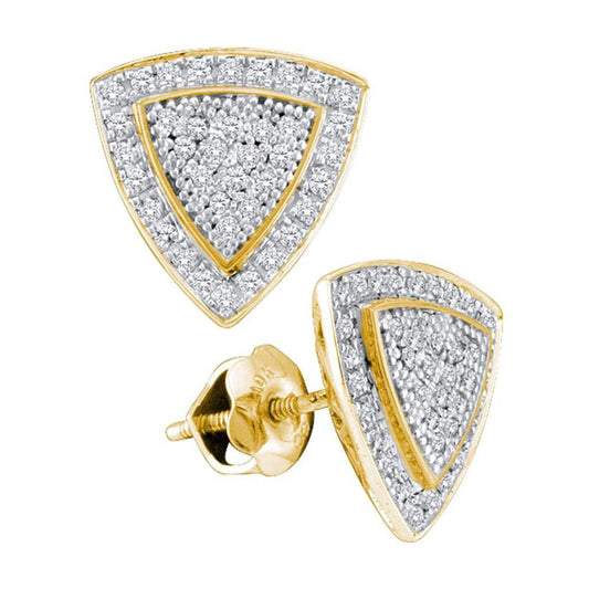 10k Yellow Gold Round Diamond Triangle Frame Cluster Earrings 1/4 Cttw