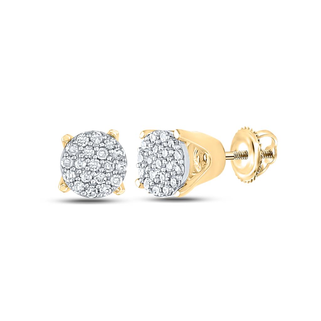 10k Yellow Gold Round Diamond Cluster Earrings 1/8 Cttw