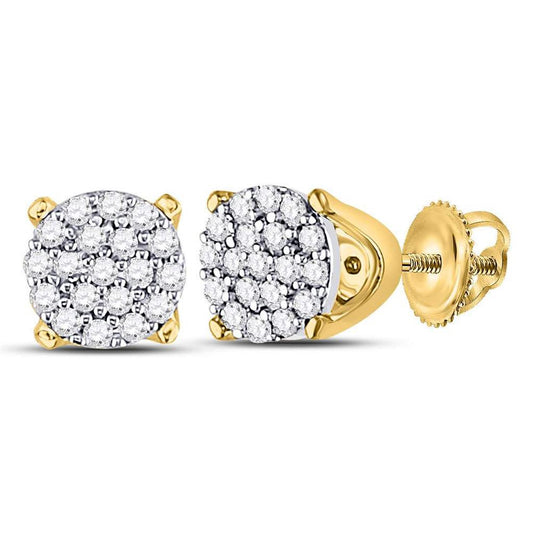 10k Yellow Gold Round Diamond Cluster Earrings 1/8 Cttw