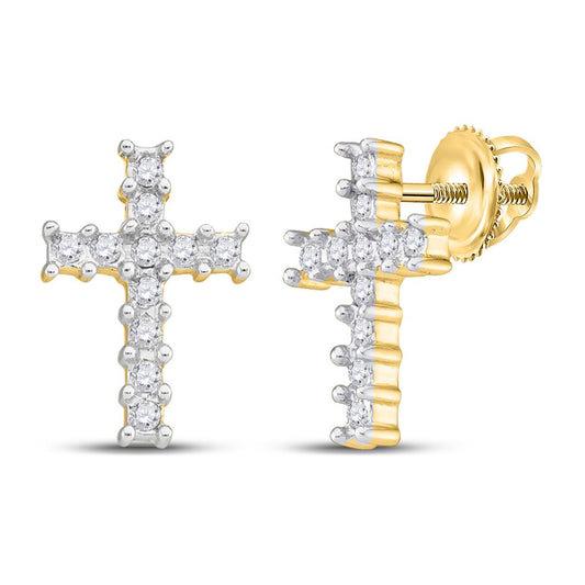 10k Yellow Gold Round Diamond Cross Earrings 1/10 Cttw