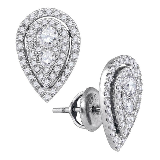 14k White Gold Round Diamond Teardrop Earrings 3/4 Cttw