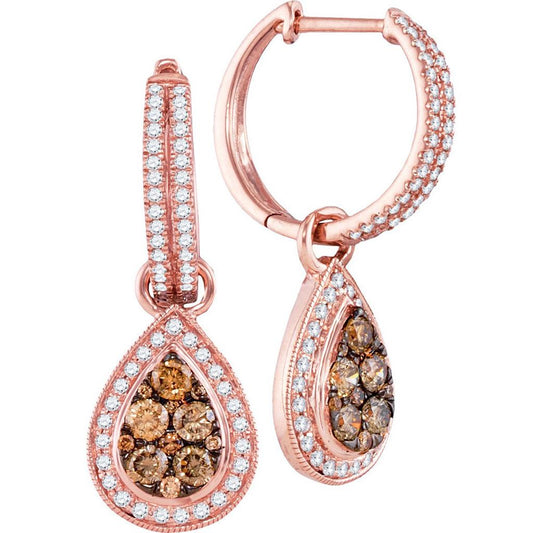 14k Rose Gold Brown Diamond Teardrop Dangle Earrings 1 Cttw