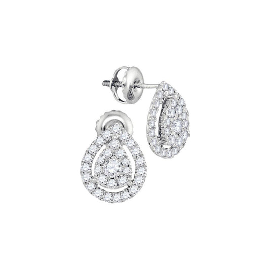 14k White Gold Round Diamond Teardrop Stud Earrings 3/4 Cttw