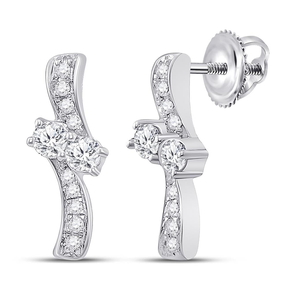 14k White Gold Round Diamond Drop Bypass 2-stone Earrings 1/4 Ctw