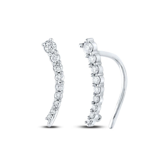 14k White Gold Round Diamond Graduated Journey Climber Earrings 1/4 Cttw