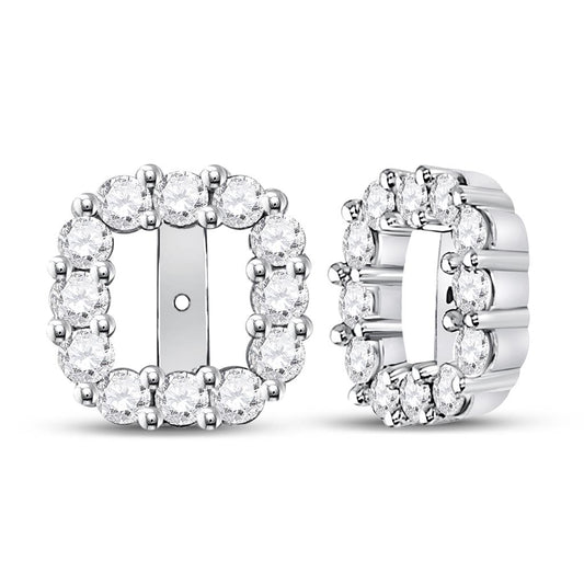 14kt White Gold Round Diamond Square Frame Jacket Earrings Enhancer 3/4 Cttw