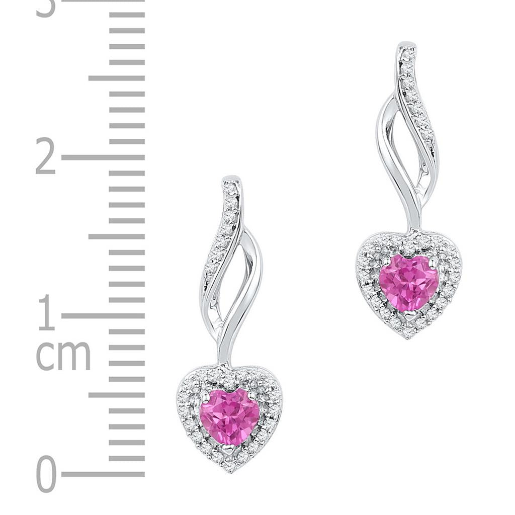 14k White Gold Round Created Amethyst Heart Drop Earrings 3/4 Cttw