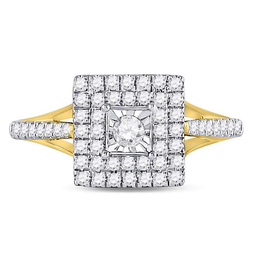 10k Yellow Gold Round Diamond Square Bridal Engagement Ring 1/2 Cttw