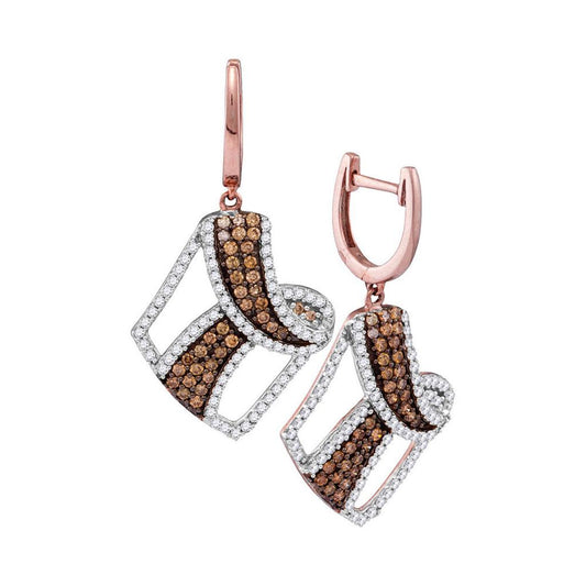 10k Rose Gold Round Brown Diamond Dangle Earrings 1-3/4 Cttw