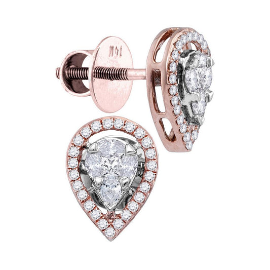 14kt Rose Gold Oval Diamond Teardrop Cluster Stud Earrings 1/2 Cttw