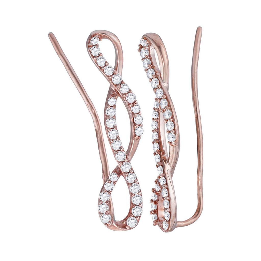 10k Rose Gold Round Diamond Climber Earrings 1/2 Cttw