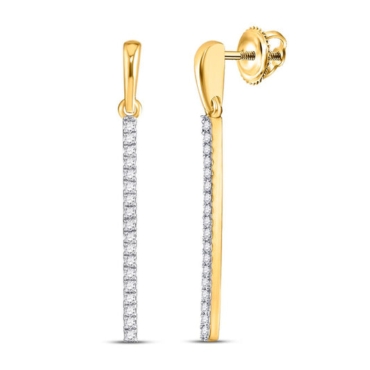 10k Yellow Gold Round Diamond Bar Drop Dangle Earrings 1/5 Cttw