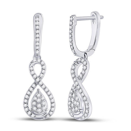 14k White Gold Round Diamond Teardrop Dangle Earrings 3/8 Cttw