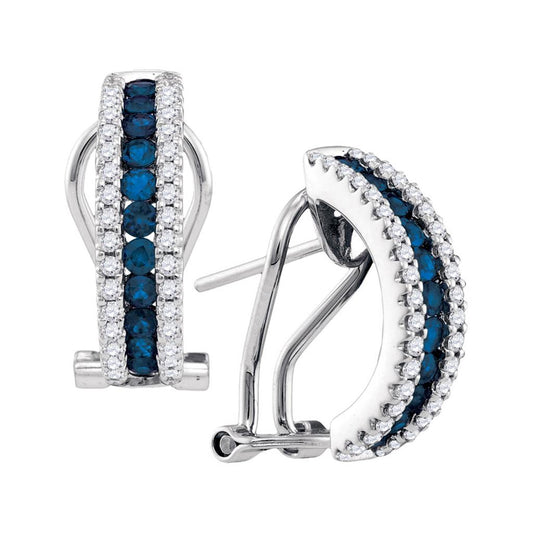 14k White Gold Blue Sapphire Vertical Diamond Stripe Hoop Earrings 1/2 Cttw