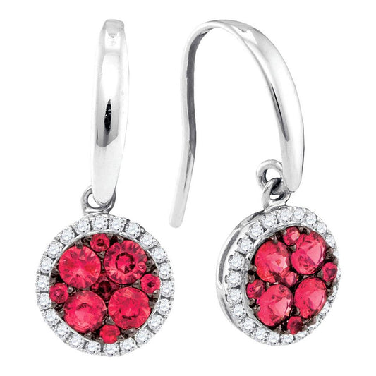 14k White Gold Round Ruby Diamond Dangle Earrings 7/8 Cttw