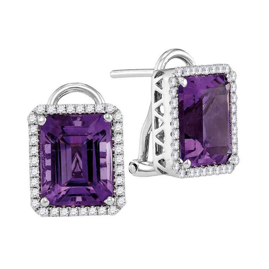 14k White Gold Emerald Amethyst Diamond Stud Earrings 2-3/4 Cttw