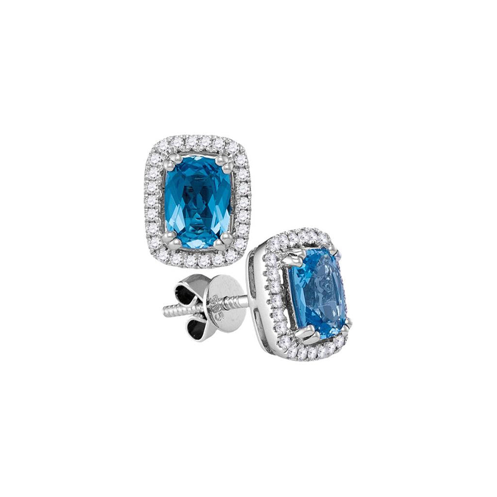 14k White Gold Cushion Blue Topaz Solitaire Diamond Frame Earrings 1 Cttw