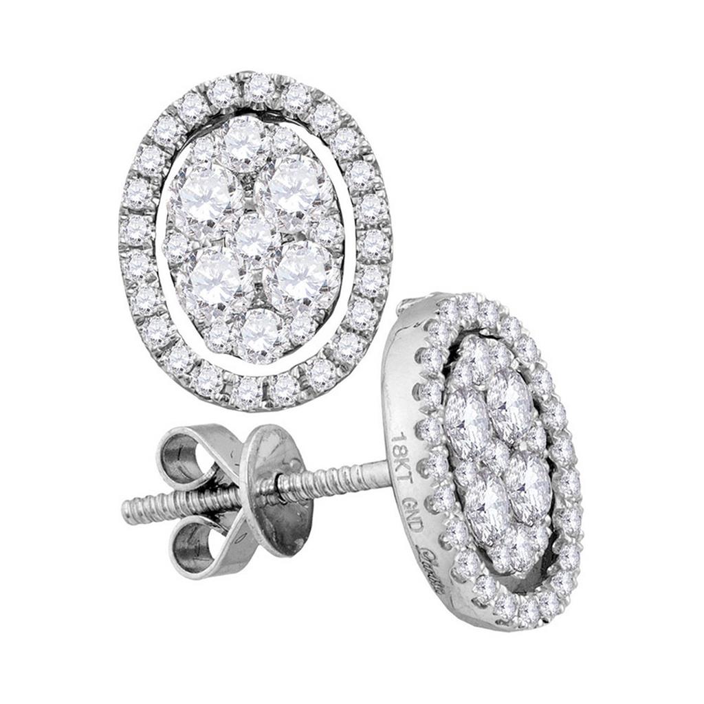 18k White Gold Round Diamond Convertible Oval Jacket Earrings 1 Cttw