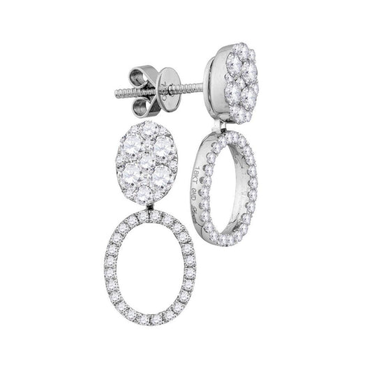 18k White Gold Round Diamond Convertible Oval Jacket Earrings 1 Cttw