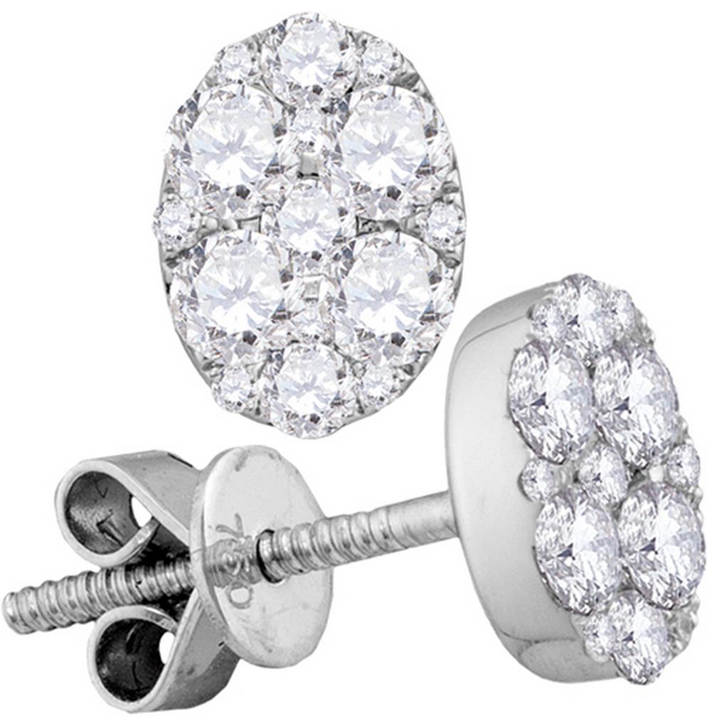 18k White Gold Round Diamond Convertible Oval Jacket Earrings 1 Cttw