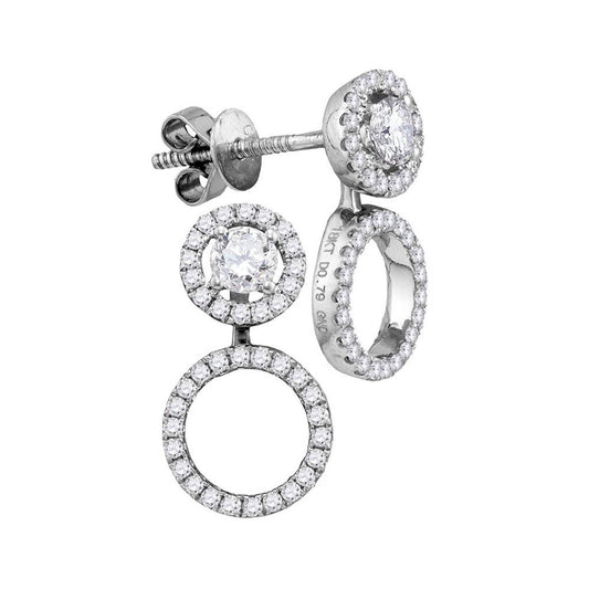 18k White Gold Round Diamond Convertible Circle Dangle Jacket Earrings 3/4 Cttw