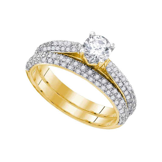 14k Yellow Gold Round Diamond Bridal Wedding Ring Set 1 Cttw