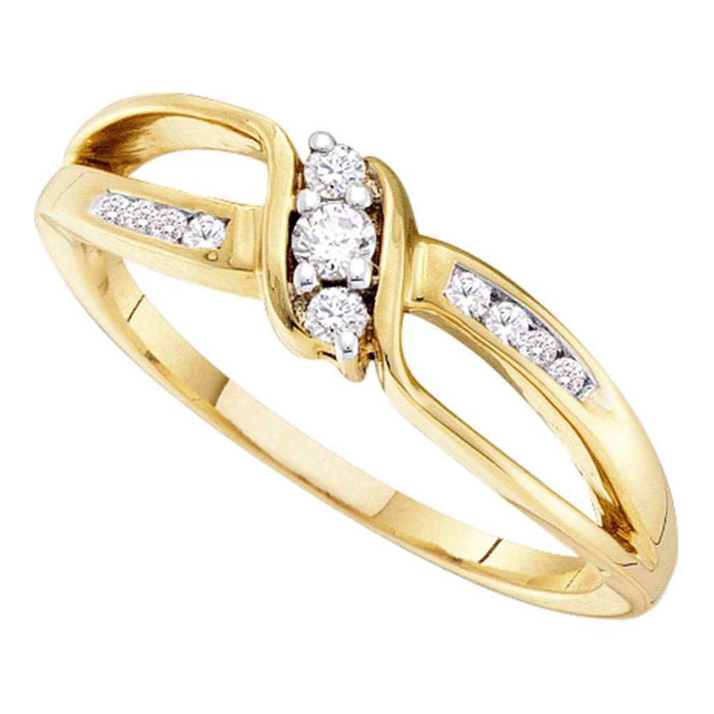 10k Yellow Gold Round Diamond 3-Stone Band Ring 1/6 Cttw