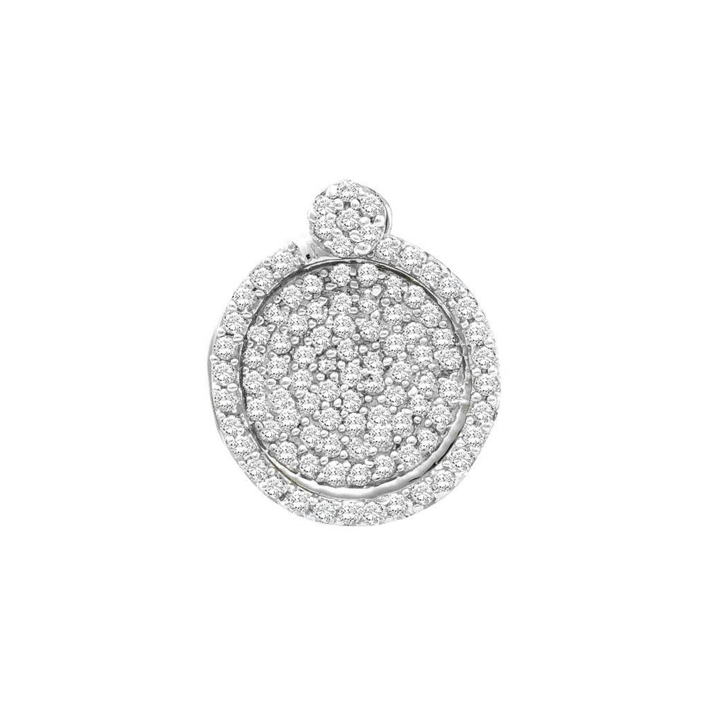 14k White Gold Round Diamond Circle Frame Cluster Pendant 1/3 Cttw